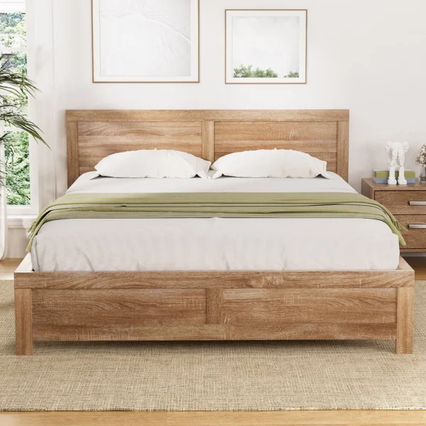 Artiss OATMEAL Queen Wooden Acacia Wood Bed Frame