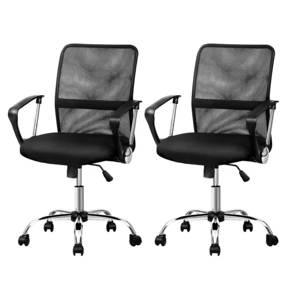 Artiss 2x Mesh Office Chair Mid Back – Black