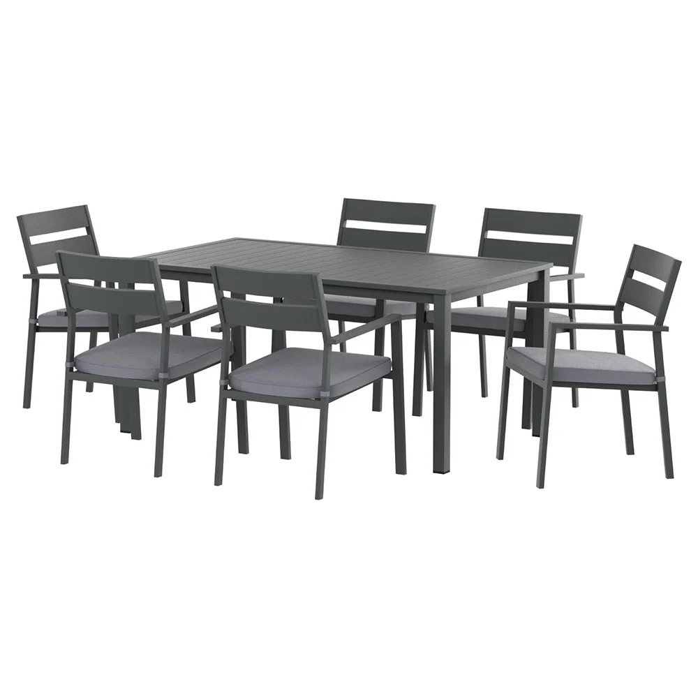 Gardeon Outdoor Dining Set 7 Piece Aluminium Table Chairs Setting – Black