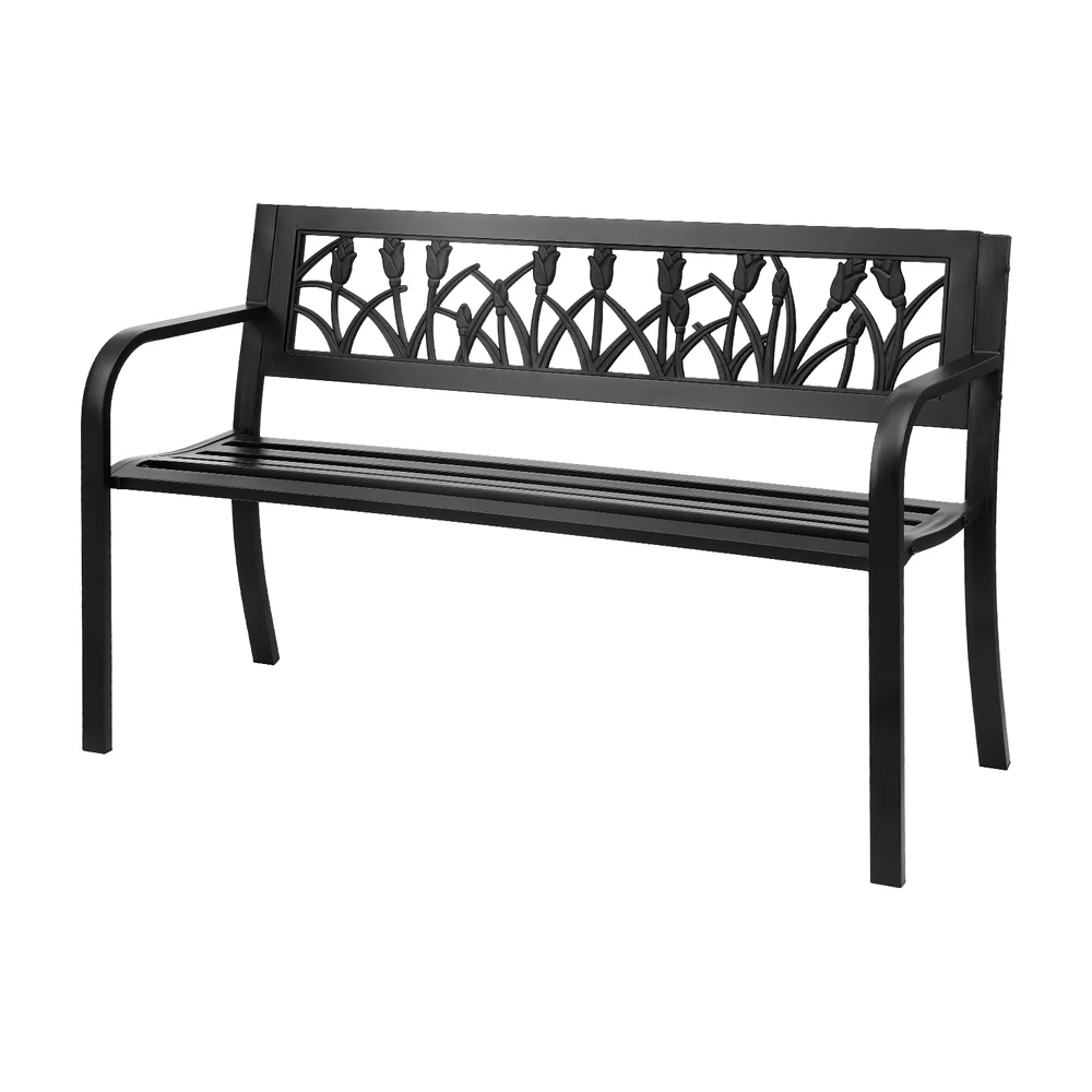 Gardeon Outdoor Garden Bench Seat Outdoor Furniture Steel 2 Seater Park – Black
