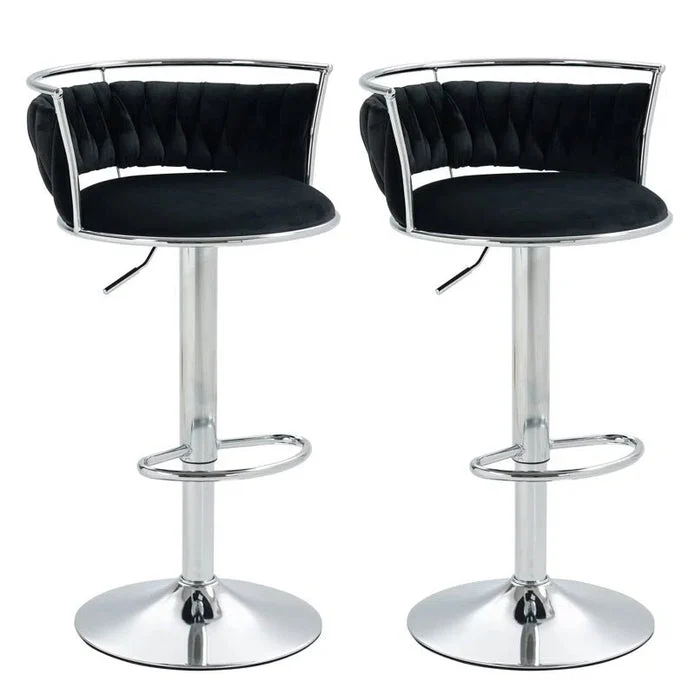SERENITà Silver Swivel Upholstered Velvet Adjustable Height Counter Stool with Metal Frame Black (Set of 2)