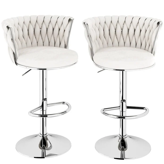 SERENITà Modern Silver Swivel Upholstered Velvet Adjustable Height Counter Stool with Metal Frame White (Set of 2)