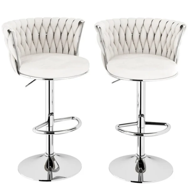 SERENITà Modern Silver Swivel Upholstered Velvet Adjustable Height Counter Stool with Metal Frame White (Set of 2)