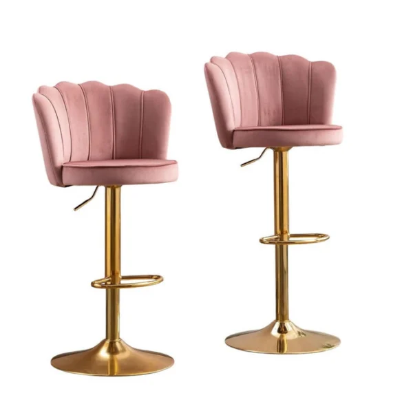SERENITà Swivel Bar Stools Bar Height Set of 2 Adjustable Upholstered Counter Barstool Velvet Bar Chairs with Back/Gold Base for Kitchen Island/Bar/Cafe – Pink