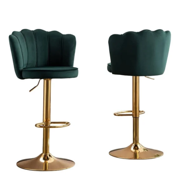 SERENITà Swivel Bar Stools Bar Height Set of 2 Adjustable Upholstered Counter Barstool Velvet Bar Chairs with Back/Gold Base for Kitchen Island/Bar/Cafe-Emerald – Green