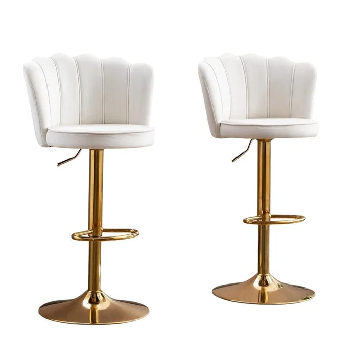 SERENITà Swivel Bar Stools Bar Height Set of 2 Adjustable Upholstered Counter Barstool Velvet Bar Chairs with Back/Gold Base for Kitchen Island/Bar/Cafe – White