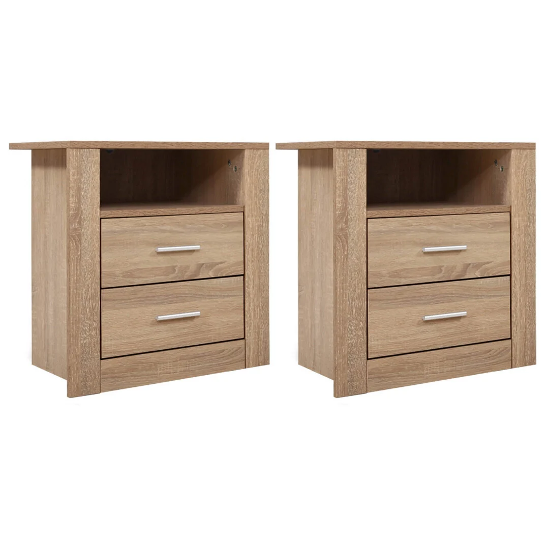 Artiss TARA 2X Bedside Table 2 Drawers with Shelf – Oak