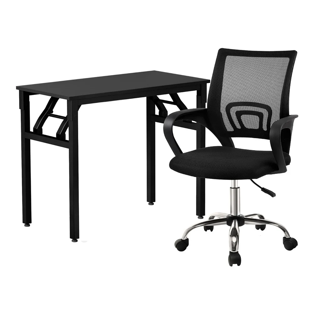 Artiss Computer Desk Mesh Office Chair Set Foldable Home Study Table – Black