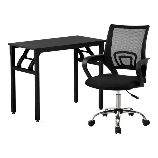 Artiss Computer Desk Mesh Office Chair Set Foldable Home Study Table – Black