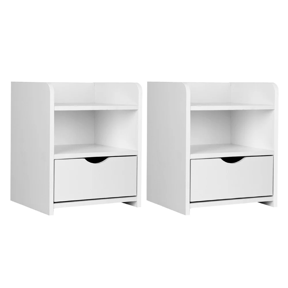 Artiss FARA 2X Bedside Table 1 Drawer with Shelf – White