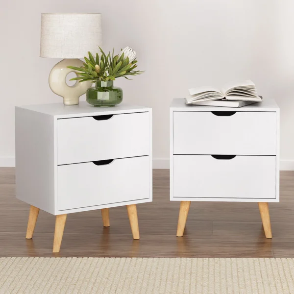 Artiss BODEN 2X Bedside Table 2 Drawers – White