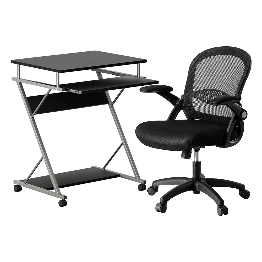 Artiss Computer Desk Mesh Office Chair Set Desks with Keyboard Shelf Try – Black