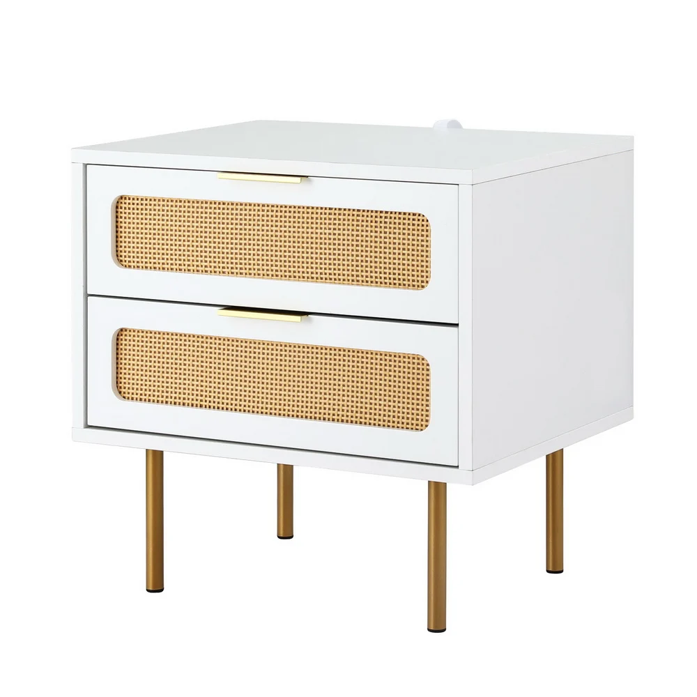 Artiss Rattan Bedside Table 2 Drawers – Pine