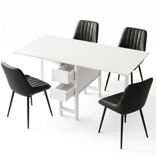 Artiss Dining Table and Chairs Set 5-Piece Foldable Kitchen Furniture with 2 Drawers – Black and White
