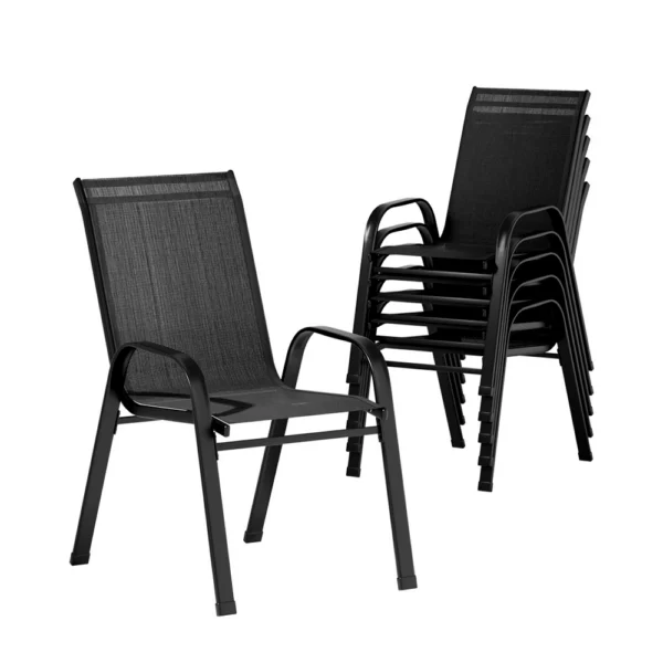 Gardeon 6-Piece Outdoor Dining Chairs Stackable Lounge Chair Patio Furniture – Black