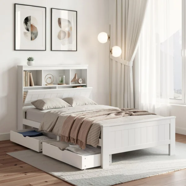 Artiss Bed Frame King Single Size Wooden with 2 Storage Drawers – White