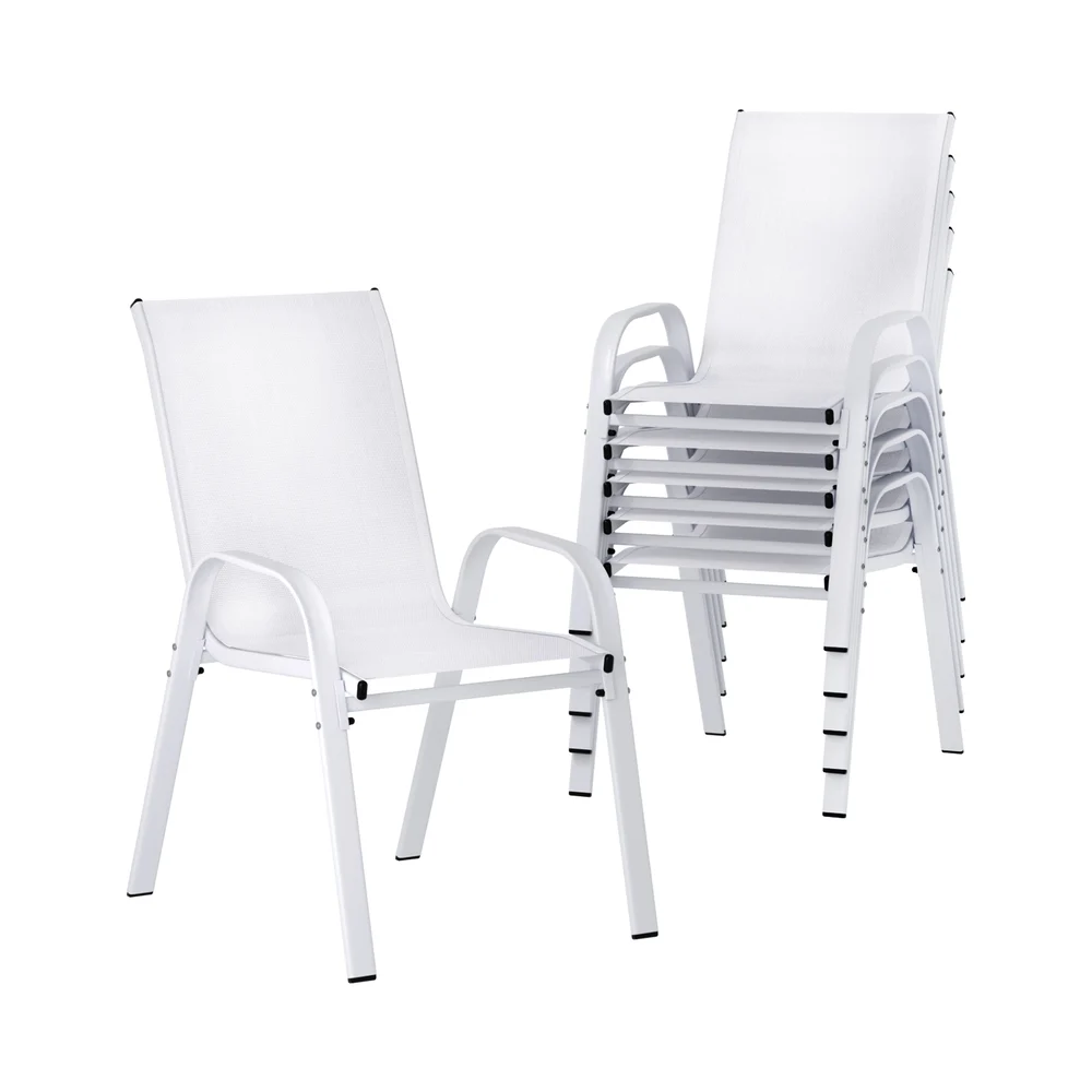 Gardeon 6-Piece Outdoor Dining Chairs Stackable Lounge Chair Patio Furniture – White
