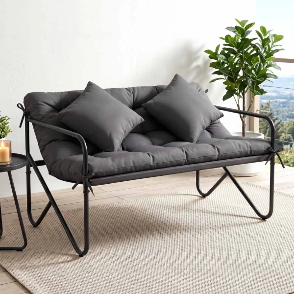 Gardeon Garden Bench 2 Seater Outdoor Bench Metal with Cushion 118 cm – Black