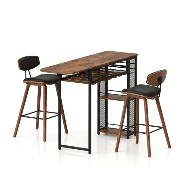 Artiss 3-Piece Bar Table and Stools Set Dining Table Solid Wood Kitchen Chairs Cafe Pub