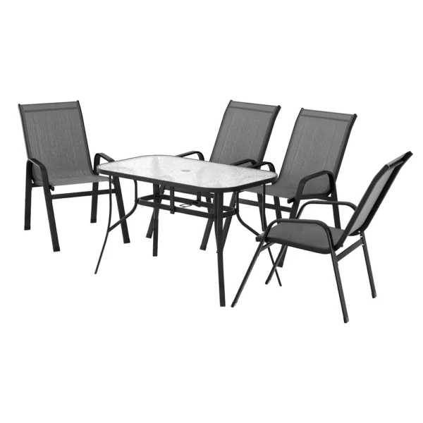 Gardeon 5-Piece Outdoor Dining Set Table and Chairs Patio Furniture Bistro Set Garden – Grey