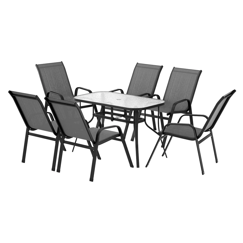 Gardeon 7-Piece Outdoor Dining Set Table and Chairs Patio Furniture Garden Bistro Set – Grey
