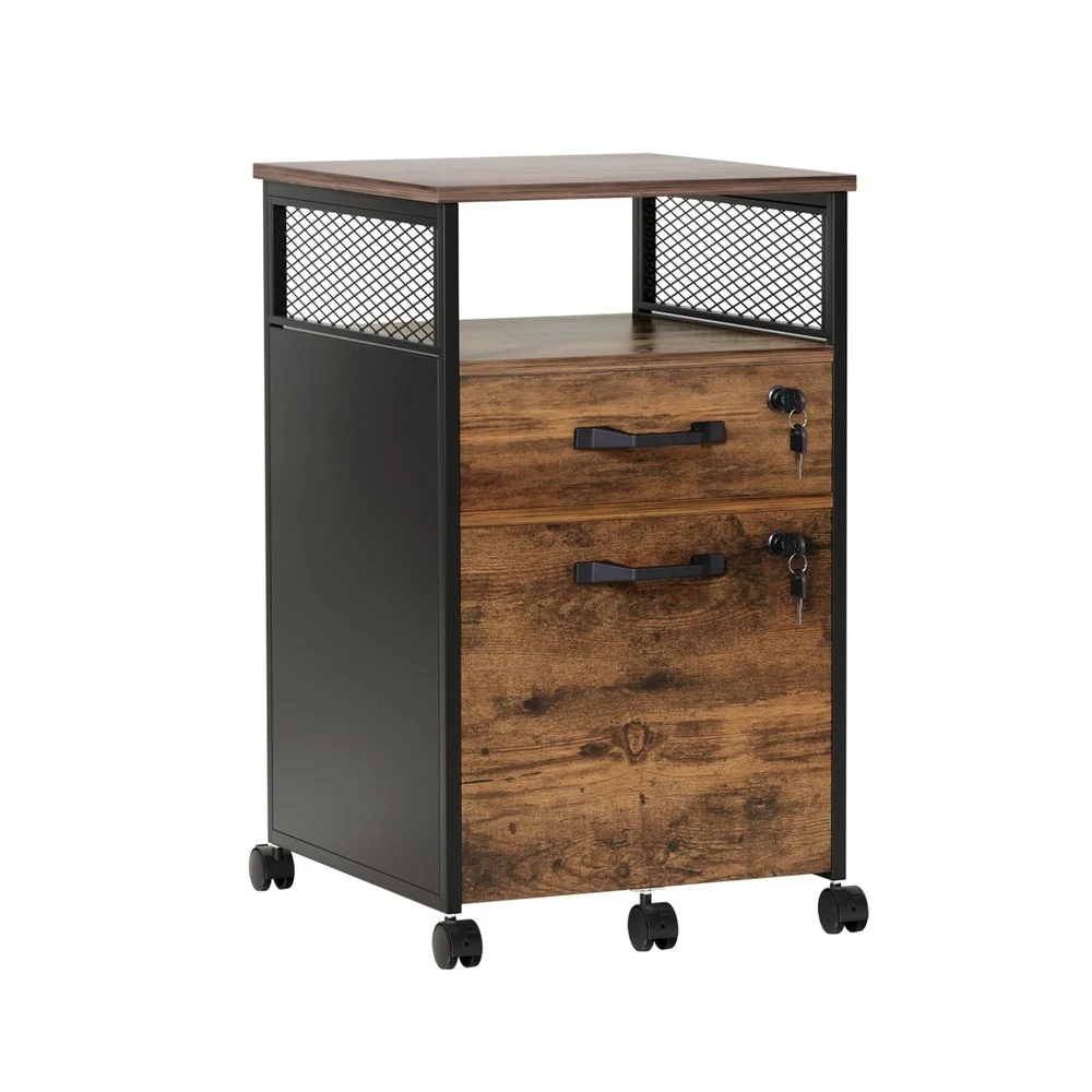 Artiss Filing Cabinet File Cabinet with Wheels 2 Drawer Storage Rustic – Brown