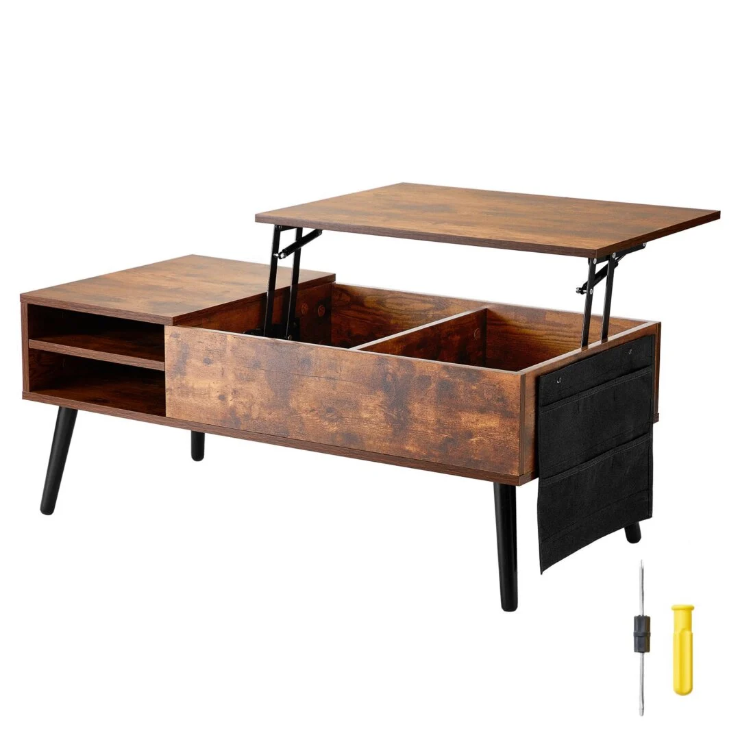 Lift Top Coffee Table 39.4 in Rectangle Coffee Table for Living Room – Brown
