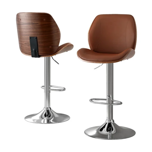 Artiss 2X Bar Stools Bentwood Adjustable Kitchen Counter Chair PU Leather – Brown