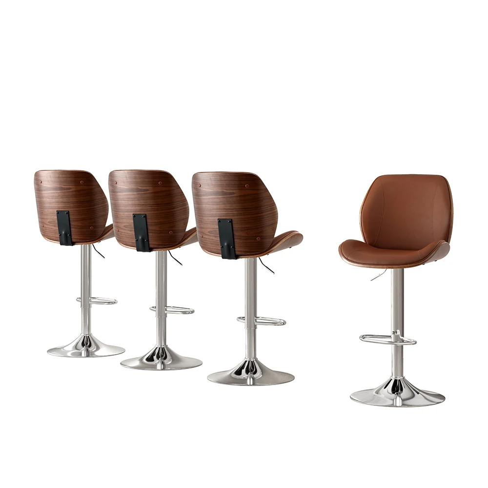 Artiss 4X Bar Stools Bentwood Adjustable Kitchen Counter Chair PU Leather – Brown