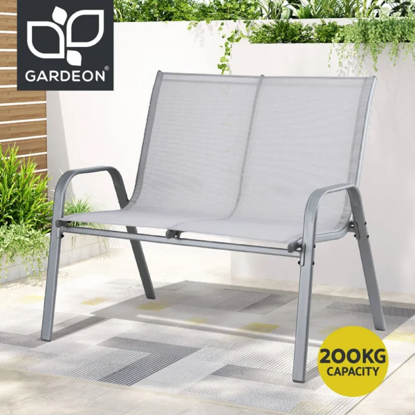 Gardeon Garden Bench Seat Steel Outdoor Patio Park Lounge Backyard Chair – Grey