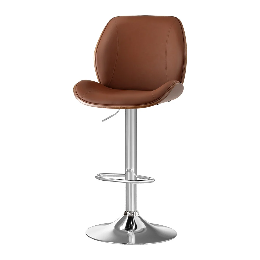 Artiss 1X Bar Stool Bentwood Swivel Adjustable Kitchen Dining Counter Stool PU Leather – Brown