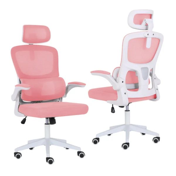 Work Office Chair – Lumber Support, Flip-Up Armrest, Adjustable Headrest SITIO – Pink