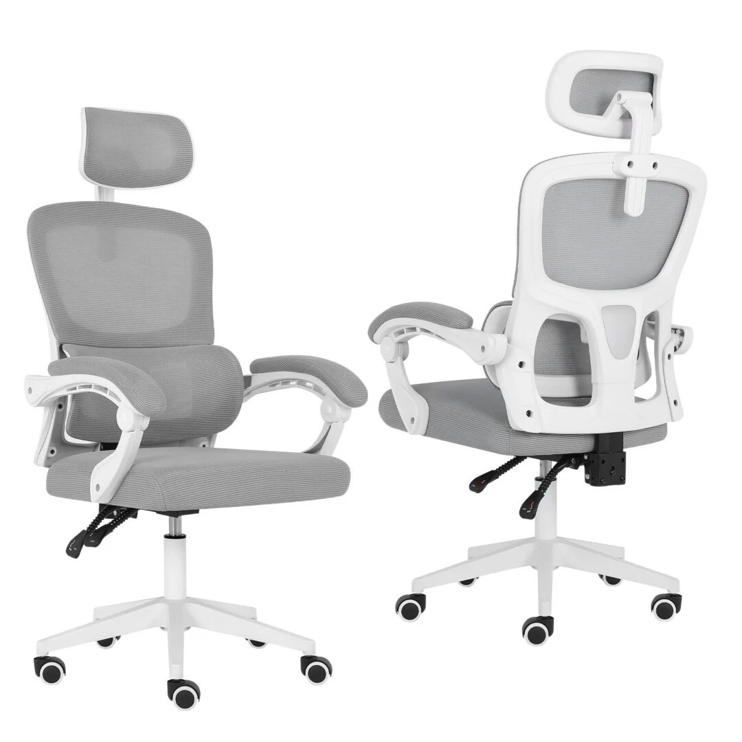 Ergonomic Reclining Office Chair – Lumbar Support, Adjustable Headrest VELTRA – Grey