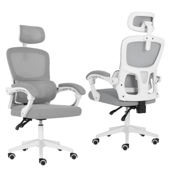 Ergonomic Reclining Office Chair – Lumbar Support, Adjustable Headrest VELTRA – Grey