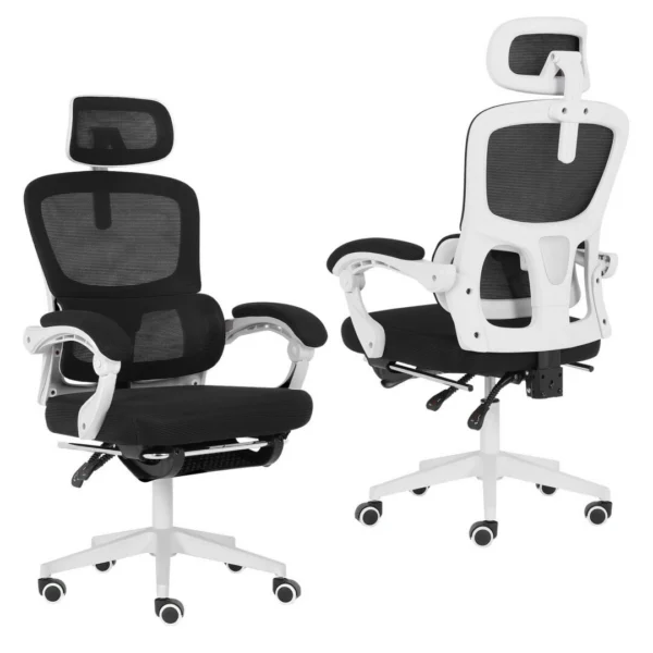 Ergonomic Reclining Office Chair – Footrest, Lumbar Support, Adjustable Headrest VELTRA – Black