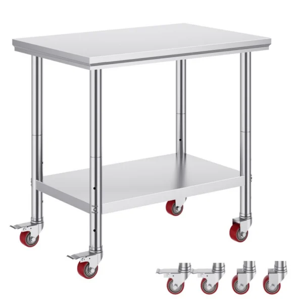 Stainless Steel Work Table 36x24 Inch with 4 Wheels Commercial Food Prep Worktable with Casters Heavy Duty Work Table for Commercial Kitchen Restaurant