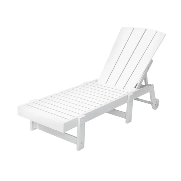 Gardeon Sun Lounge Beach Chair HDPE Adirondack Lounger Patio Outdoor Furniture with Wheels – White