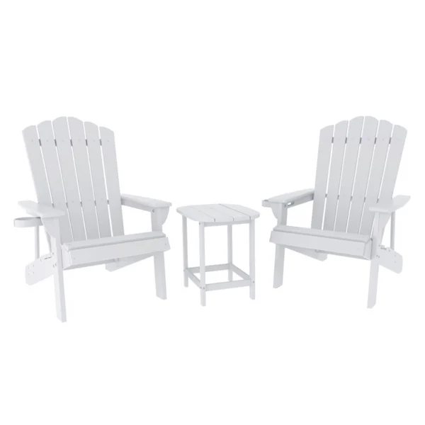 Gardeon Outdoor Table and Chairs HDPE Adirondack Beach Chair Sun Lounge Patio Furniture Garden – White