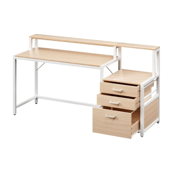 Artiss Computer Desk Home Office Study Table Desks w/Drawers Open Shelf Oak 160 cm