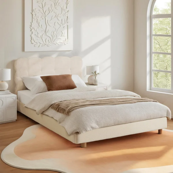 Artiss King Single Bed Frame Cloud Headboard Boucle Fabric Mattress Platform Base – White