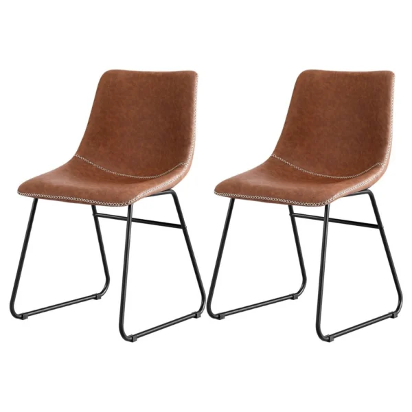 Artiss 2x Dining Chairs Retro PU Leather Kitchen Lounge Cafe Accent Chair – Brown