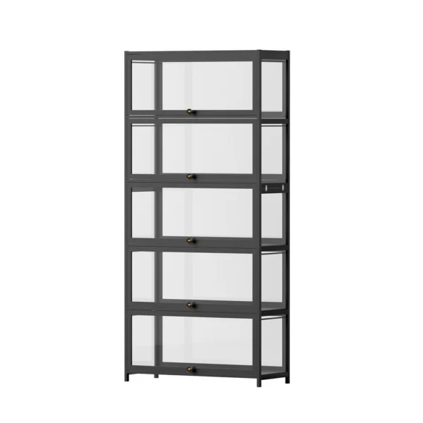 Artiss 5-Tier Display Cabinet Storage Bookshelf Clear Shelf – Black