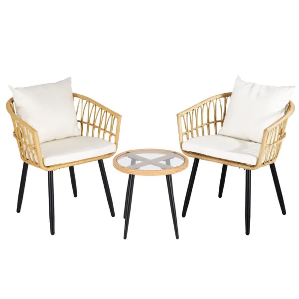 Gardeon 3-Piece Outdoor Bistro Set Patio Furniture Lounge Setting Table and Chairs – Natural