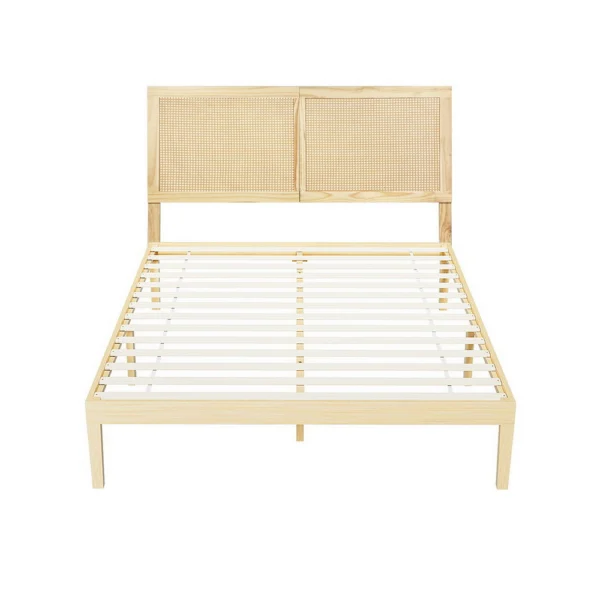 Artiss BRUNO Queen with Rattan Headboard Wooden Bed Base Bed Frame