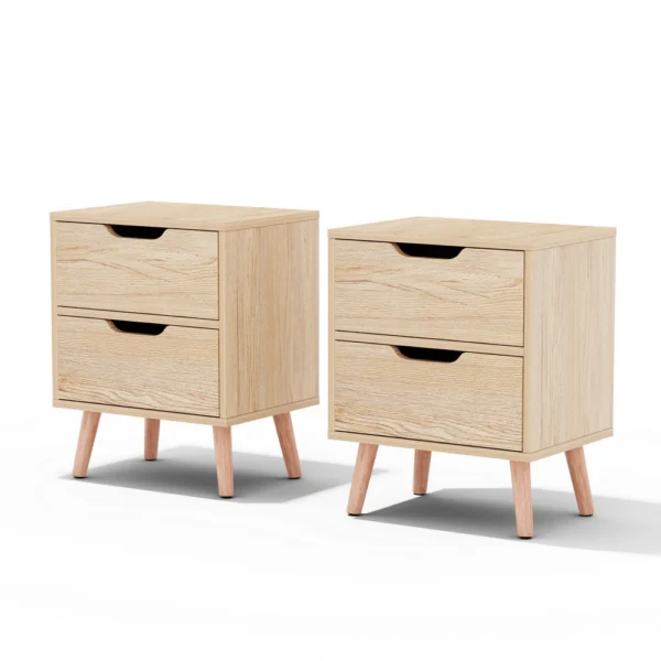 Artiss BODEN 2 x Bedside Table 2 Drawers – Pine
