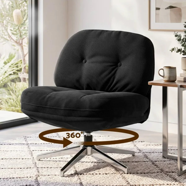 Artiss Swivel Chair Nursing Armchair Lounge Corduroy Steel Star Base – Black