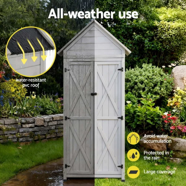 Gardeon Outdoor Storage Cabinet Cupboard Lockable Tool Organiser Shed Adjustable – Grey