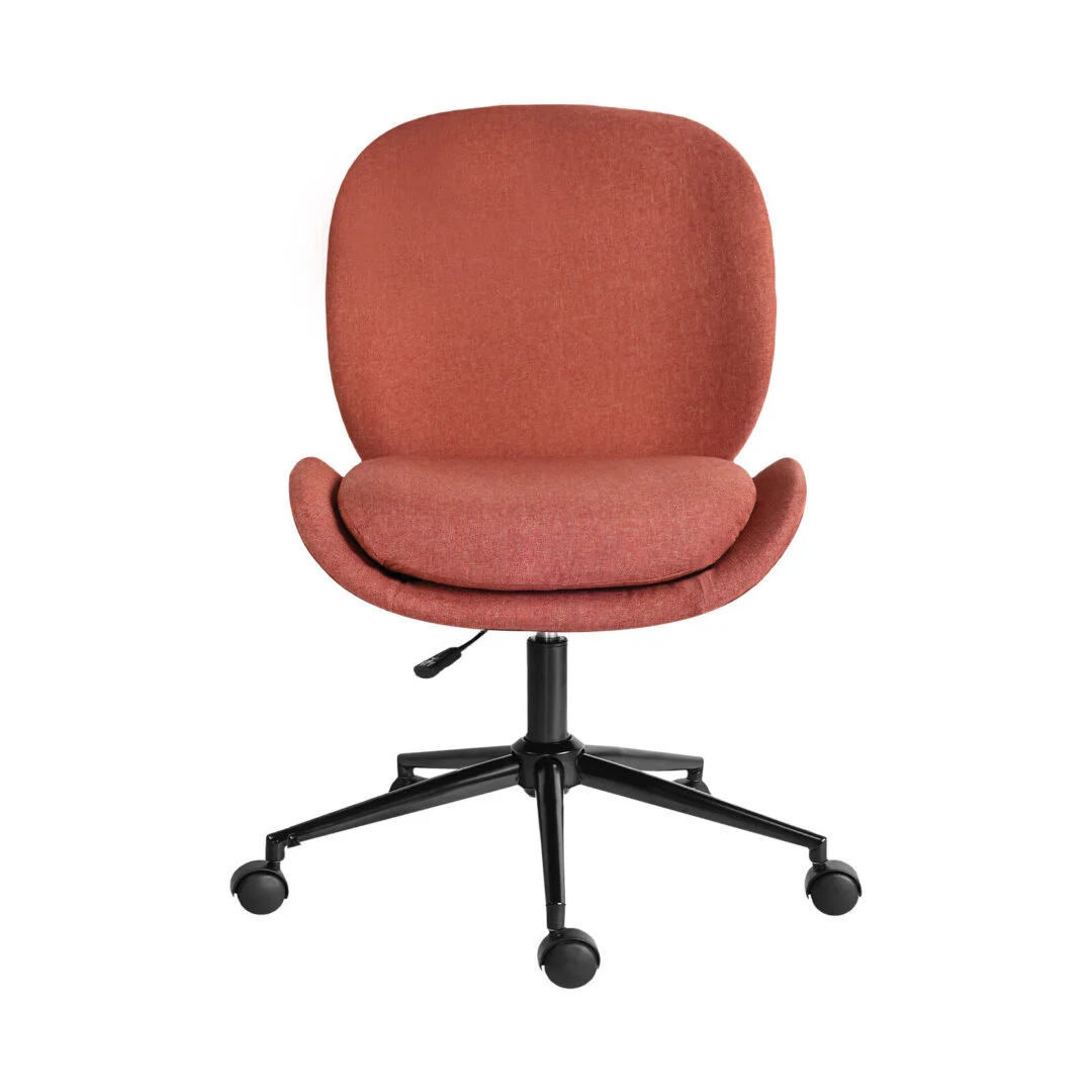 Office Desk Chair – Linen Fabric Armless Swivel Study Seat OVOID EARTHY RED