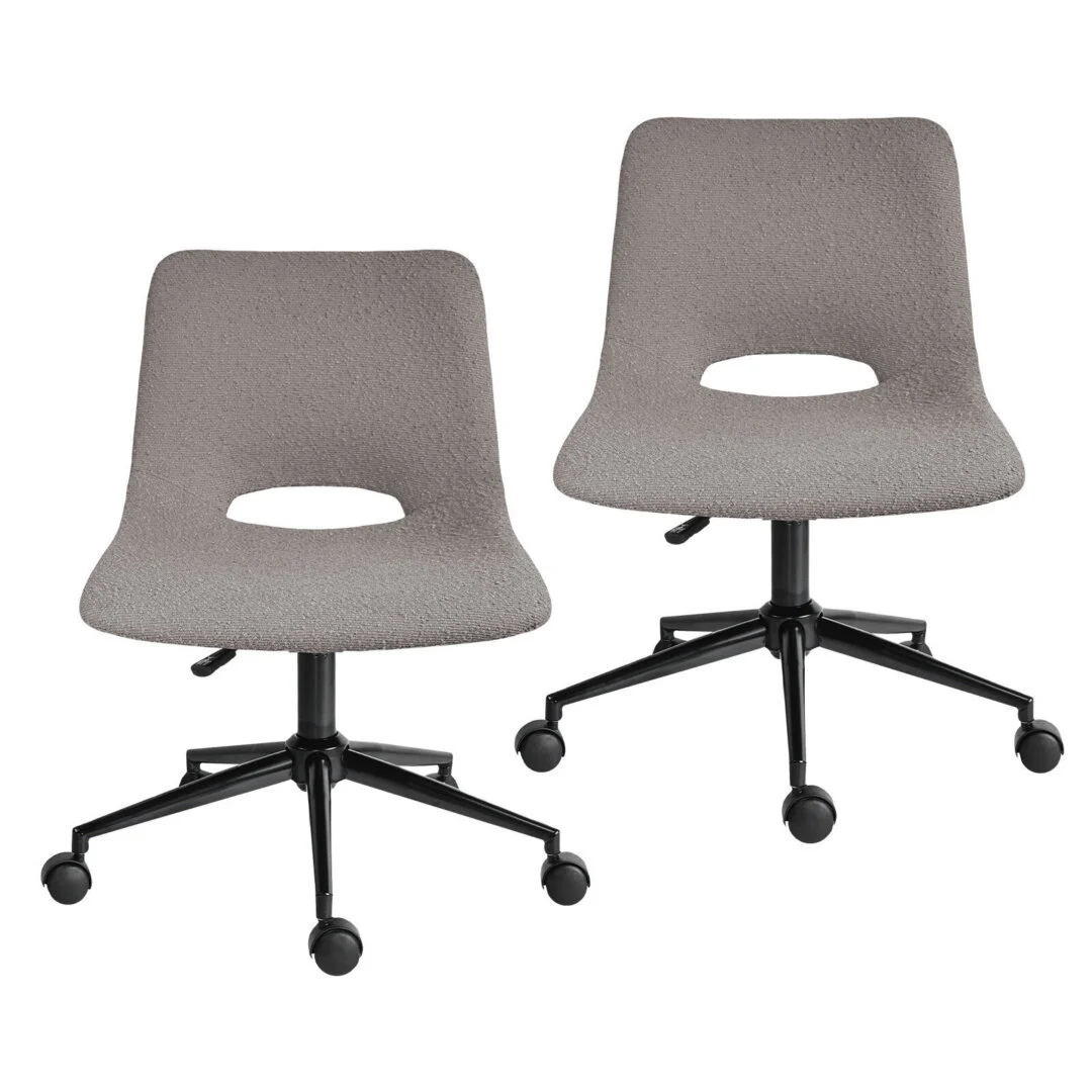 2 Set Office Desk Chair – Loop Yarn Fabric Home Swivel Chair Cut-Out Seat HALO Grey