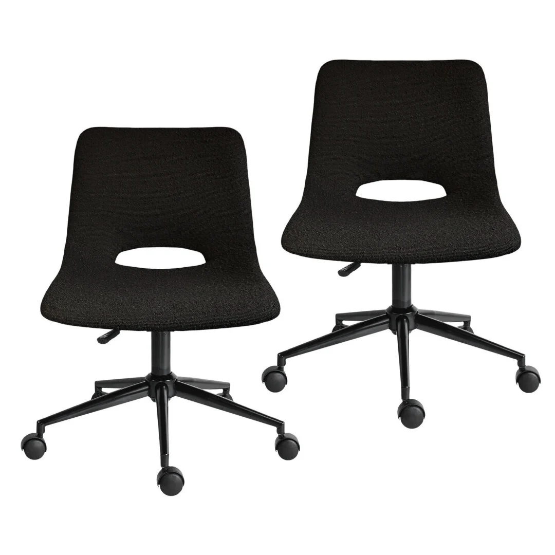 2 Set Office Desk Chair – Loop Yarn Fabric Home Swivel Chair Cut-Out Seat HALO Black